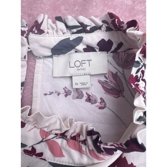 Loft Outlet Floral Ruffle Mock Neck Blouse Size XL Long Sleeves - Picture 7 of 12